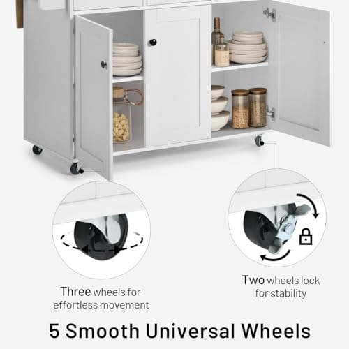 White Mobile Kitchen Island Cart with Drop Leaf W14895