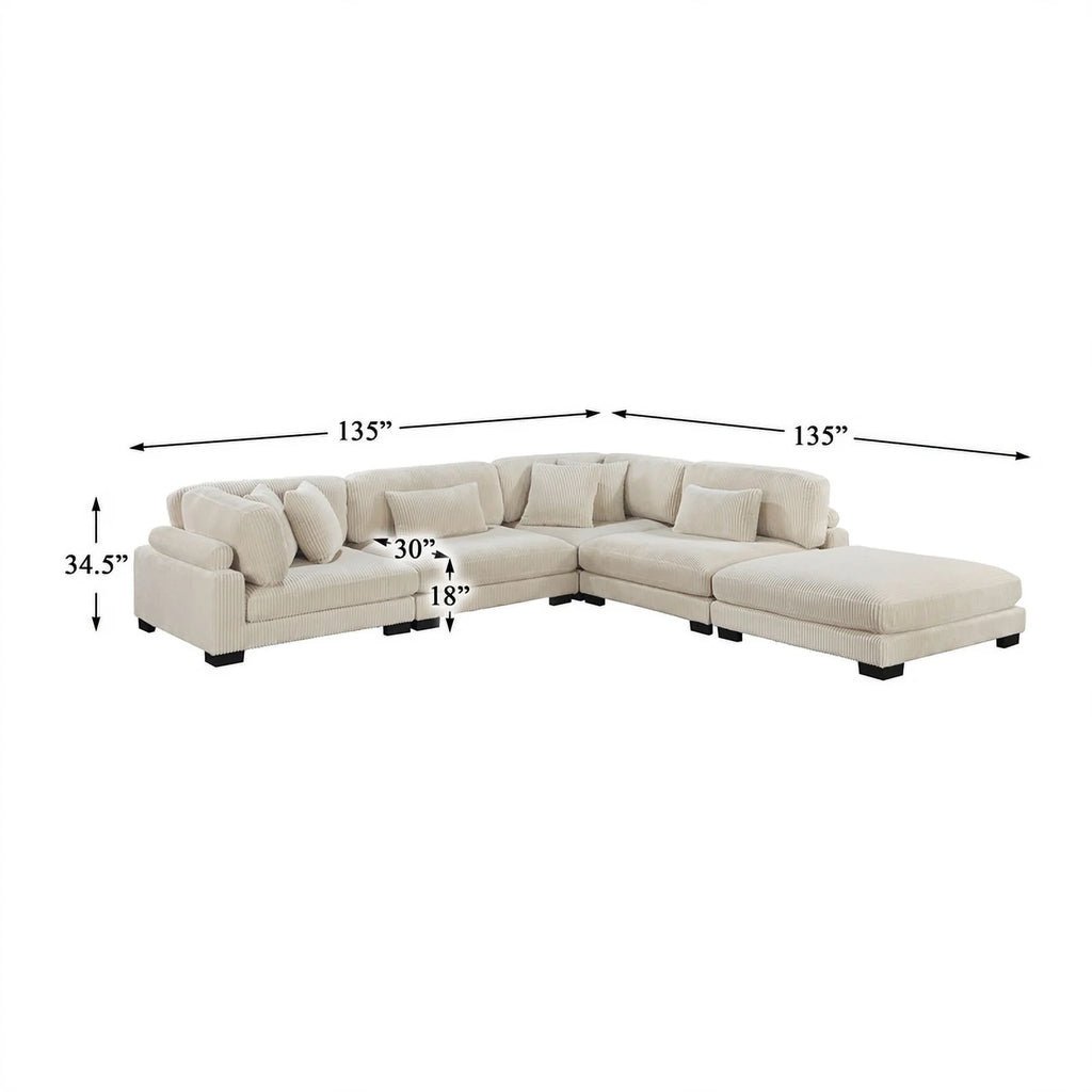 Beige 5-Piece Corduroy Fabric Modular Sectional W521