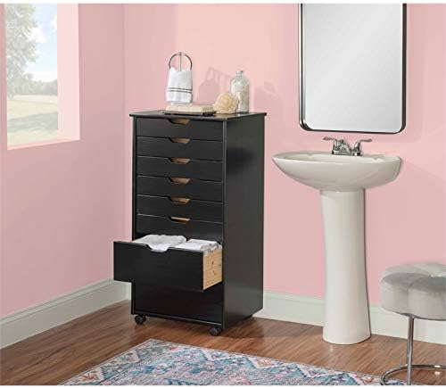 Black Eight Drawer Wood Rolling File Cabinet Storage Cart L889