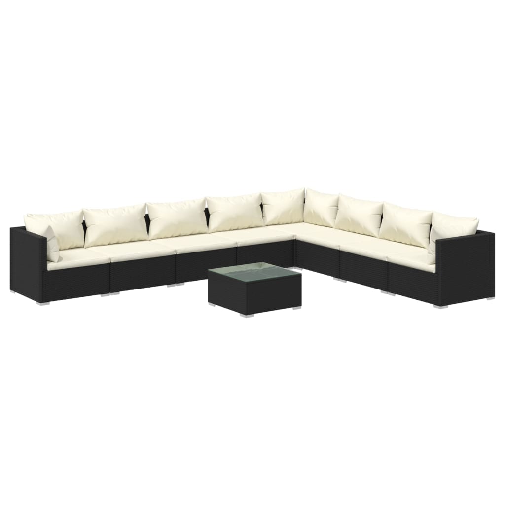 9 Piece Patio Set with Cushions Poly Rattan Black W50600