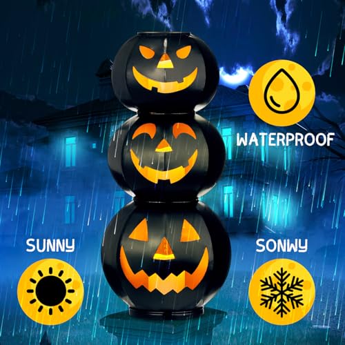 3 Tiers Black Metal Jack O Lanterns Light up Pumpkins with LED Candles P464450