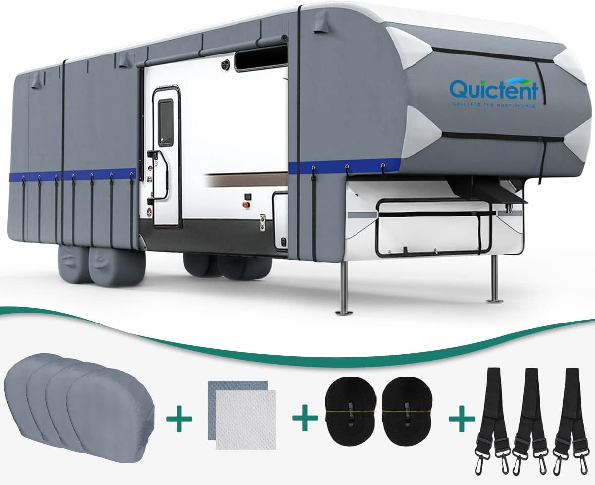 5th Wheel RV Cover with 2 Windproof Straps and 4 Tire Covers W62690