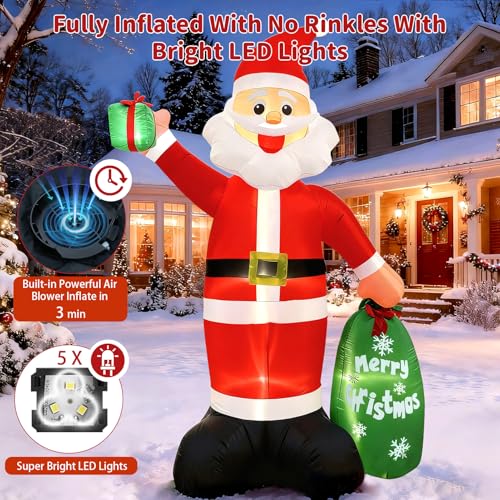 12FT Giant Christmas Inflatable Santa Claus with LED Lights and Gift Bag T6775