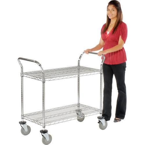 Chrome 2 Shelf Utility Cart with Polyurethane Brake Casters O8160