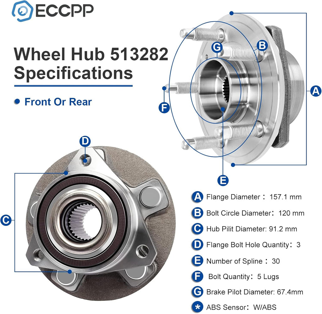 2PCS Wheel Bearing and Hub Assembly 5 Lugs W/ABS Y793