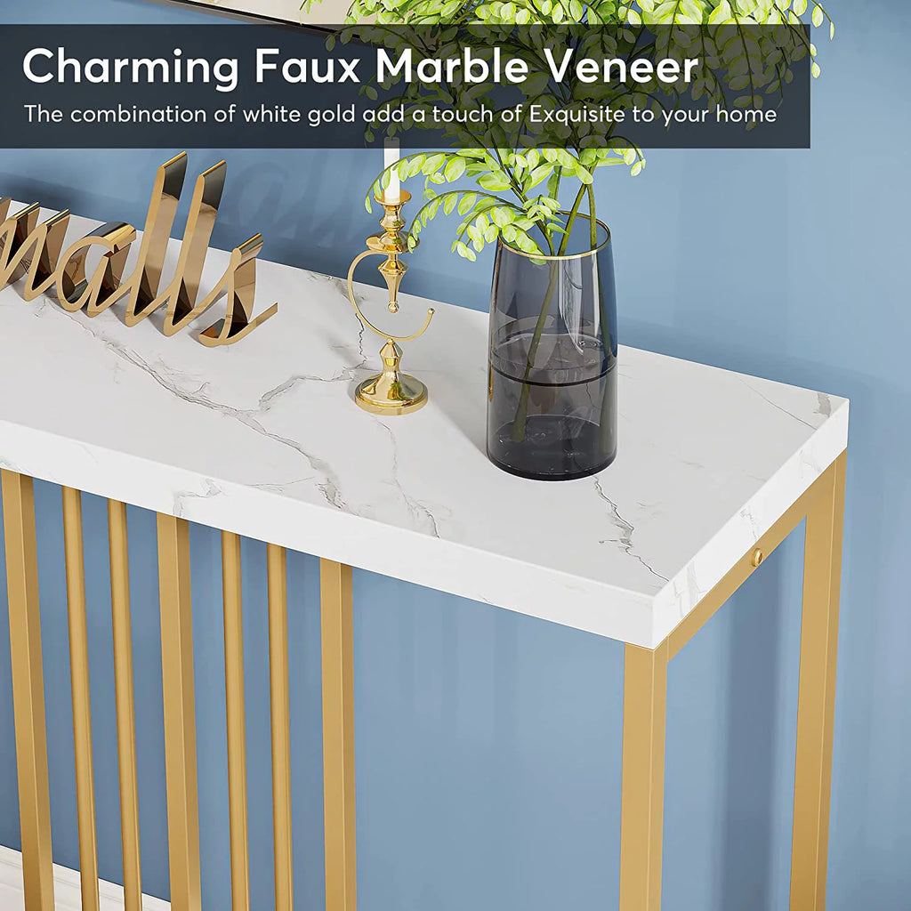 70.9 Inch Extra Long White and Gold Console Table Q384406