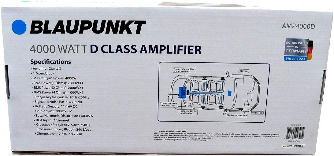 4000W Max 1-CH Monoblock Class D Car Audio Amplifier E259006