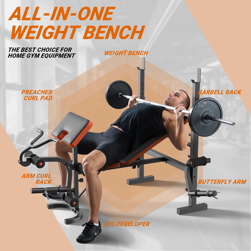Adjustable Weight Bench with Barbell Rack and Leg Developer L3749