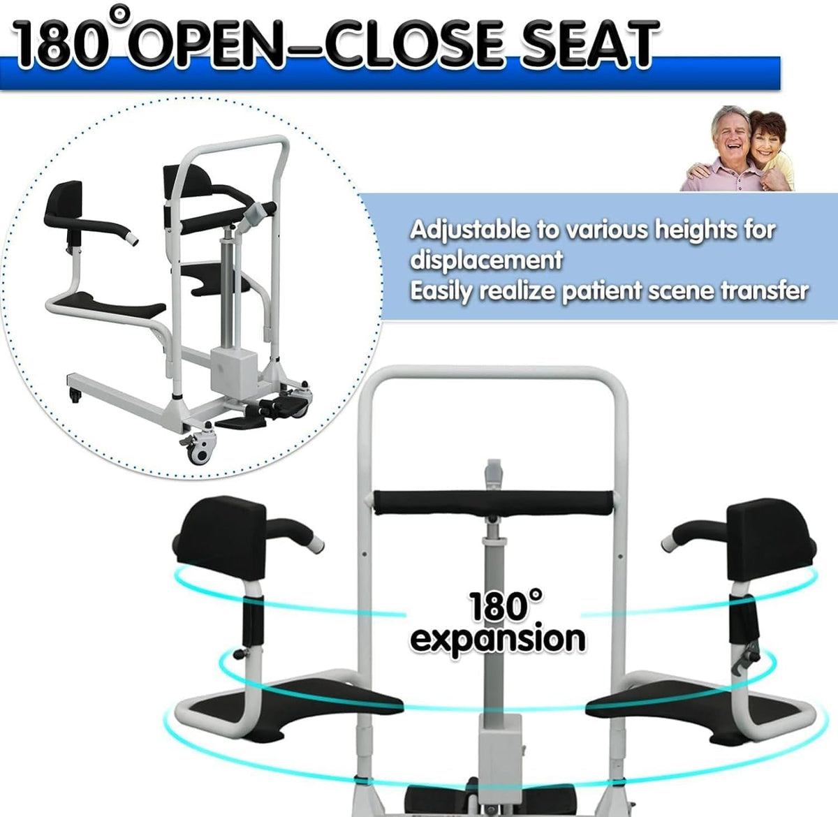 Electric Patient Lift Transfer Chair with 180° Split Seat and Bedpan J337
