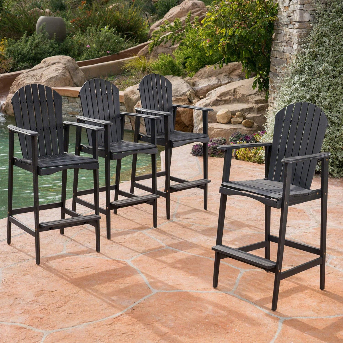 Dark Grey Acacia Wood Adirondack Barstools 4 Pcs Set J464879