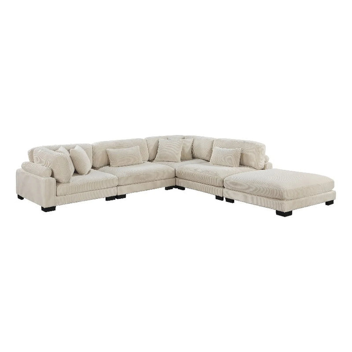 Beige 5-Piece Corduroy Fabric Modular Sectional W521