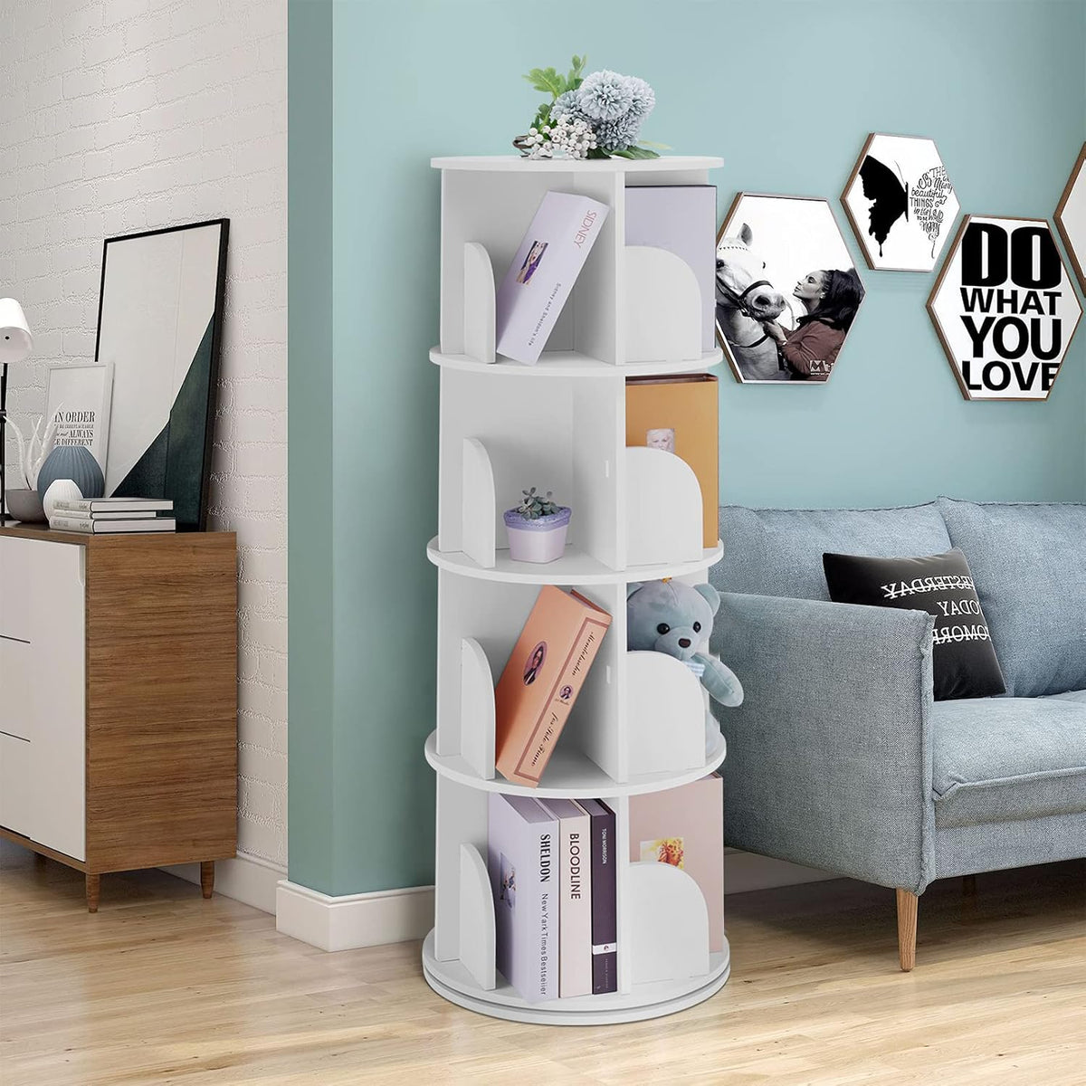 Rotating 360 Display Floor Standing Bookshelf Storage Rack O54049
