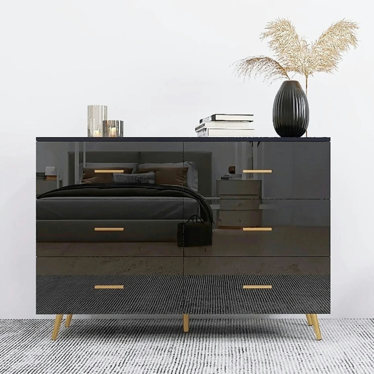 White 6 Drawer Dresser with Golden Handle I482