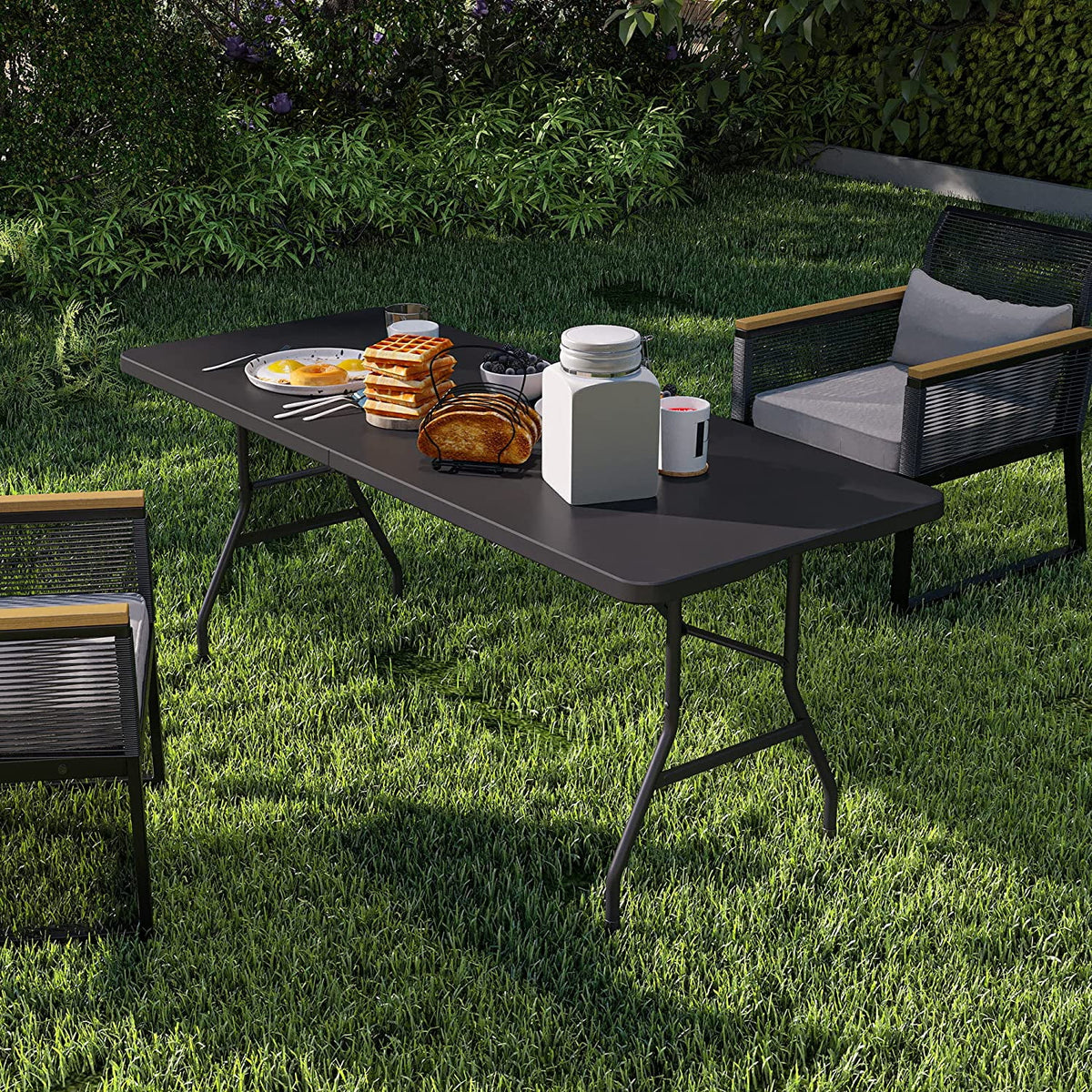 6ft Heavy-Duty Outdoor Folding Table with Carrying Handle, Black K63413