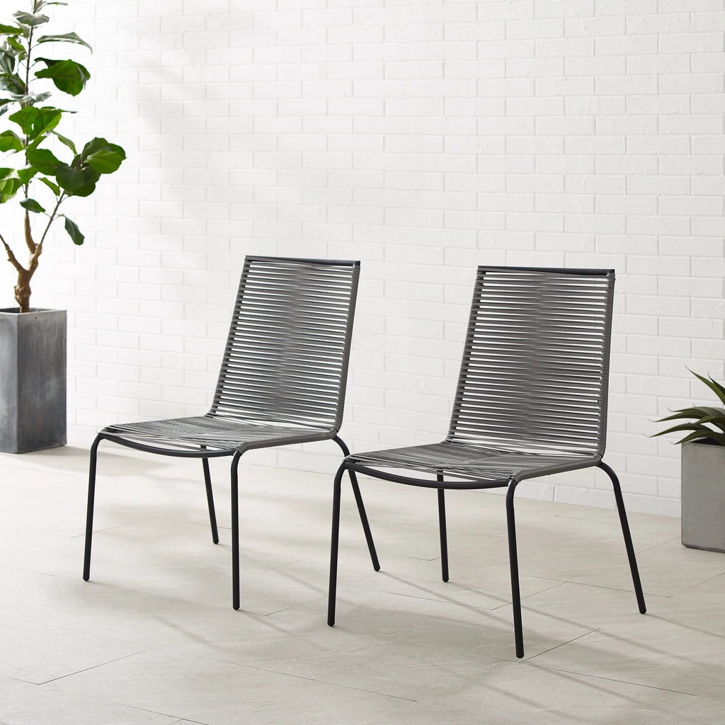 Gray Wicker Rattan Stackable Chair Set of 2 B521