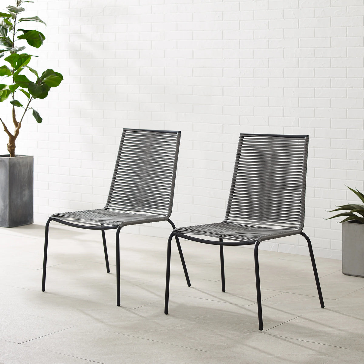 Gray Wicker Rattan Stackable Chair Set of 2 B521