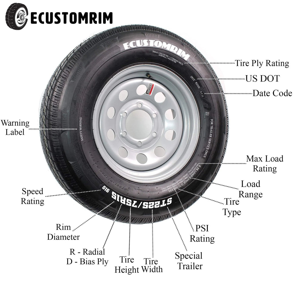 ST175/80D13 Load C 5 Lug White Spoke Trailer Tire On Rim M93521