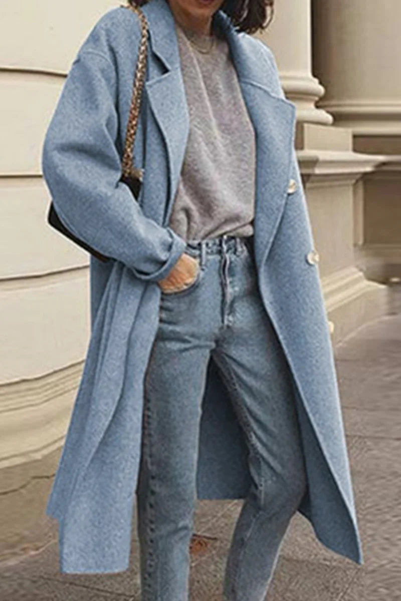 Solid Buckle Turndown Collar Outerwear O889069
