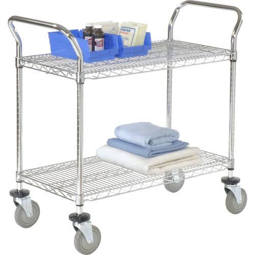 Chrome 2 Shelf Utility Cart with Polyurethane Brake Casters O8160
