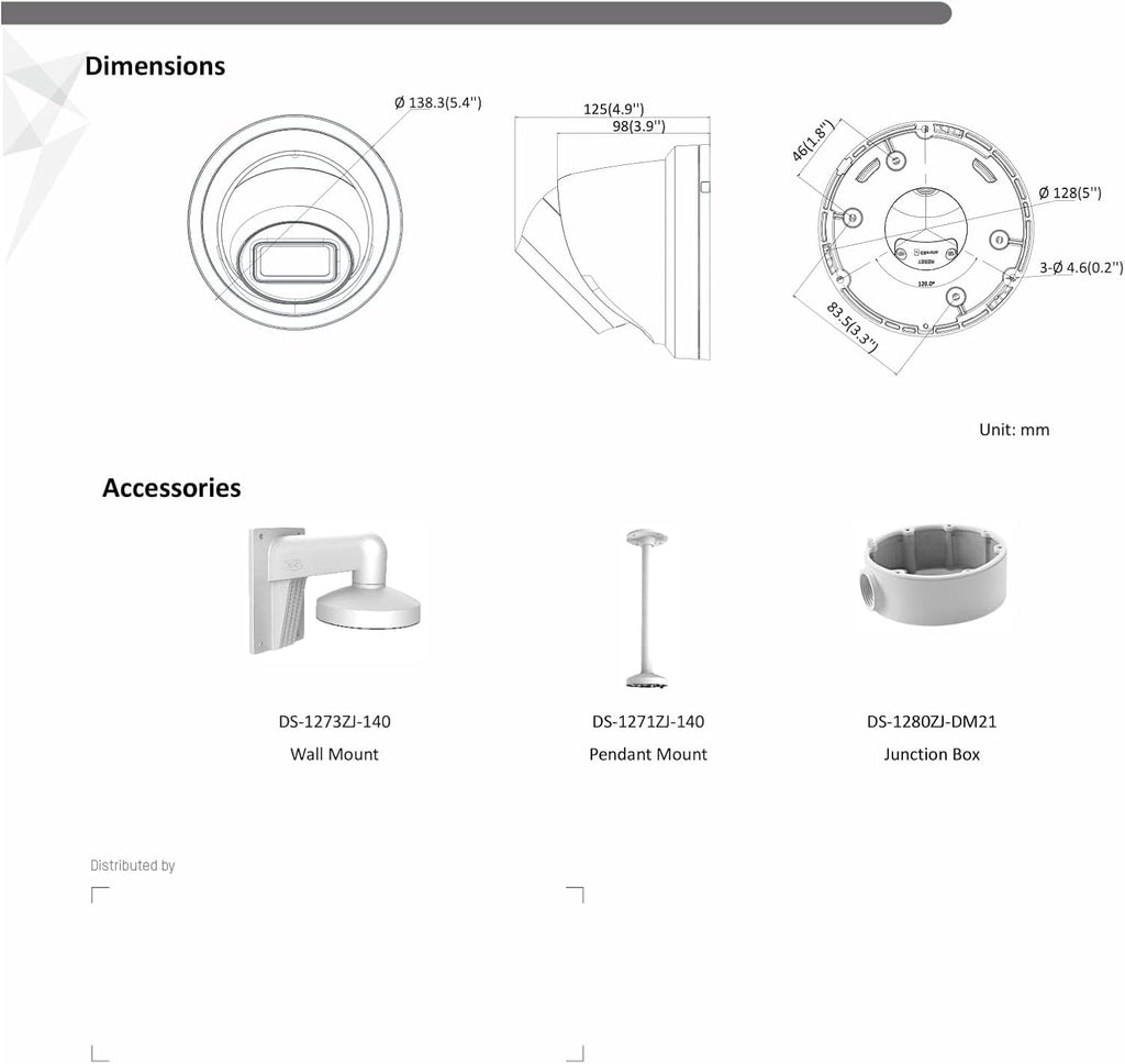 4K 8MP Turret Dome IP Camera 2.8mm PoE IP67 H.265+ I5460