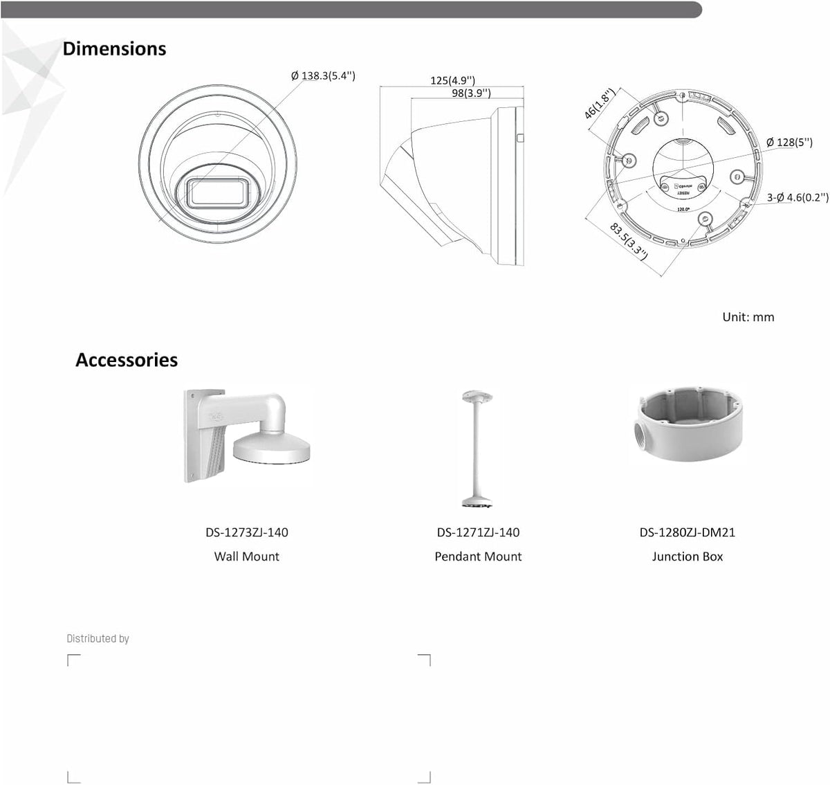 4K 8MP Turret Dome IP Camera 2.8mm PoE IP67 H.265+ I5460