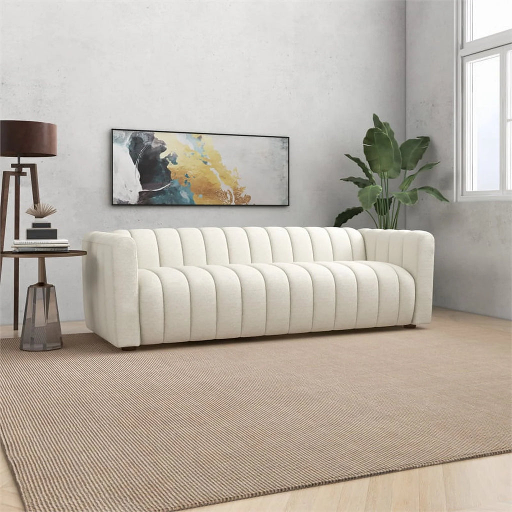 Cream Boucle Fabric Couch Q365026