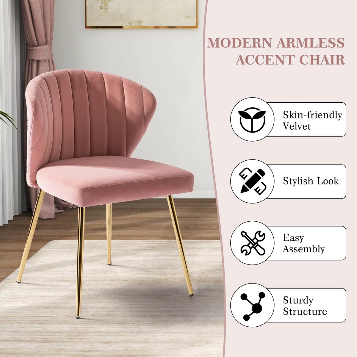 Pink Velvet Upholstered Accent Side Chair O829