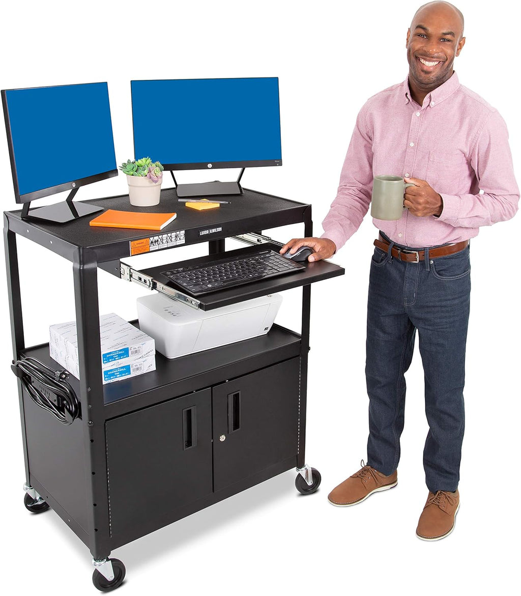 Black Extra Wide AV Cart with Locking Cabinet N286
