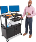 Black Extra Wide AV Cart with Locking Cabinet N286