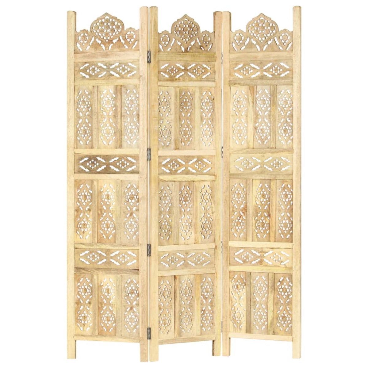 Hand Carved 3-Panel Room Divider Solid Mango Wood N712535