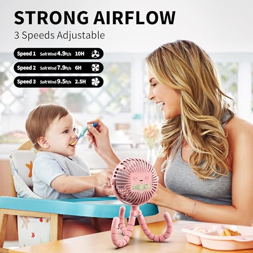 Battery Operated Stroller Fan Clip On Fan 3 Speeds Black D792158