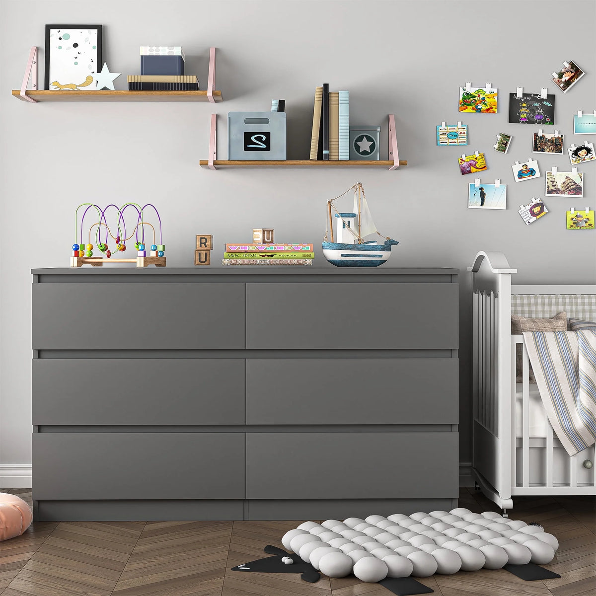White 6 Drawer Dresser with Golden Handle I482