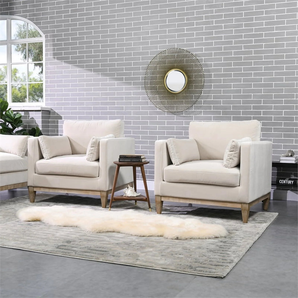 Beige Velvet 3 Piece Arm Chair & Sofa Set P8608