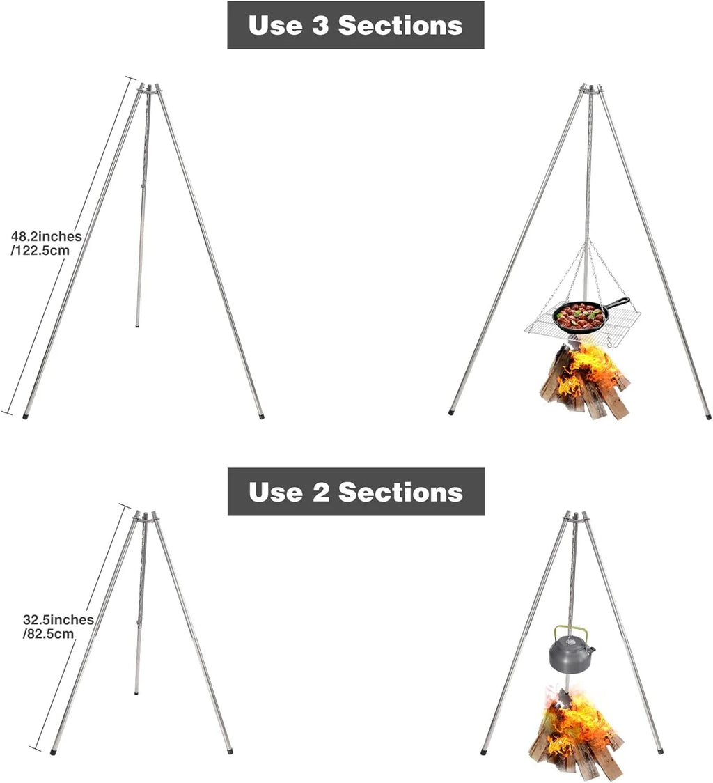 Stainless Steel Campfire Tripod Grill with Grate and Carrying Bag I104