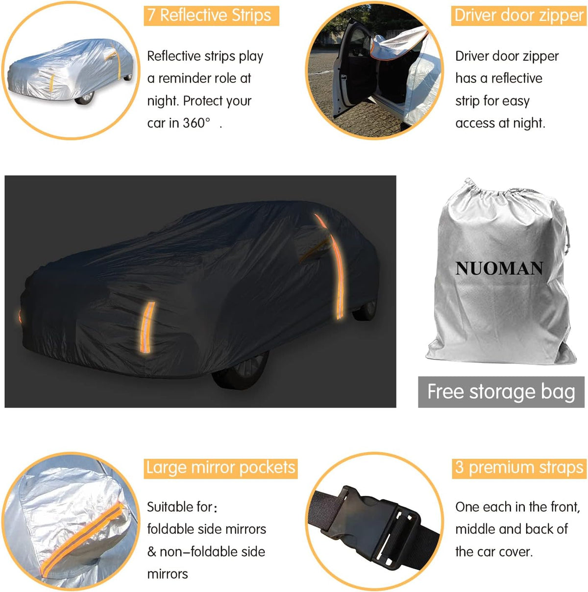 6 Layers SUV Car Cover Waterproof with Zipper Cotton N9158