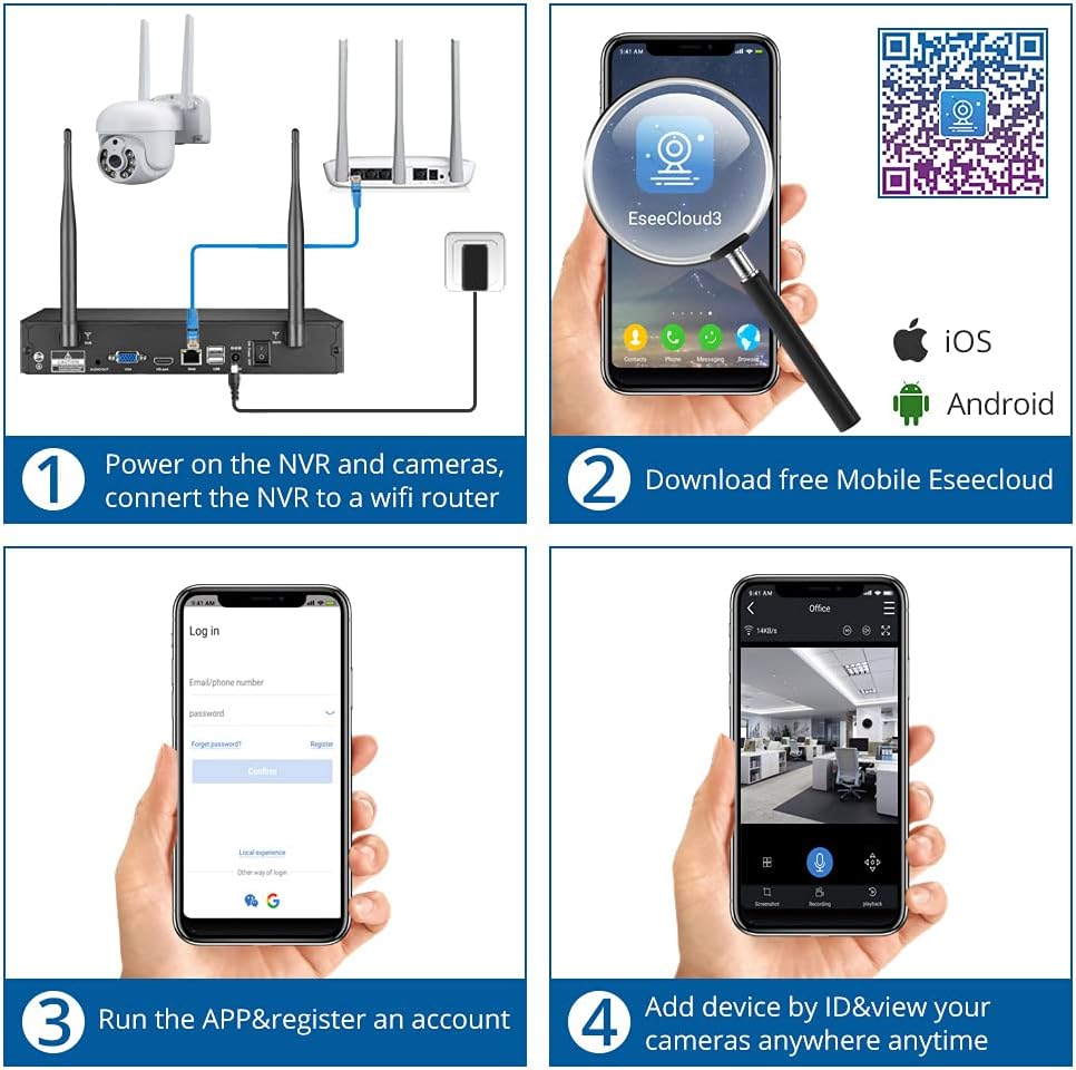 2K Wireless 8CH NVR 4PCS Outdoor WiFi PT Camera with Night Vision Z9646
