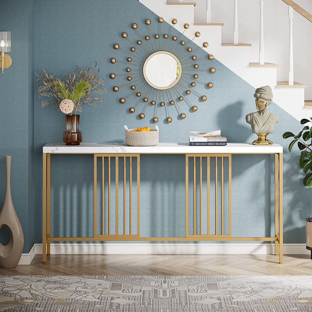 70.9 Inch Extra Long White and Gold Console Table Q384406