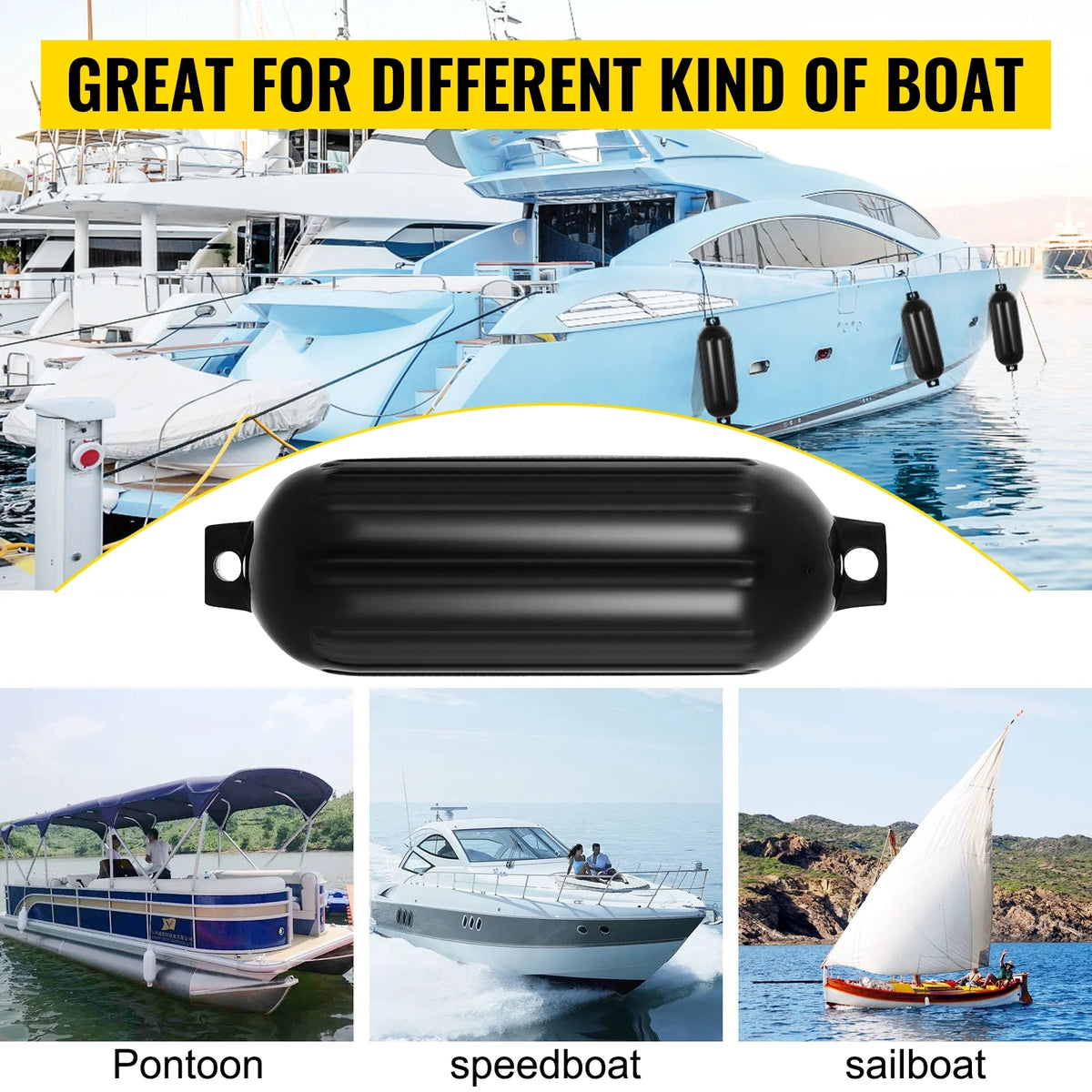 Black Boat Fender Bumper Pack of 4, 8 x 27 inches B730081