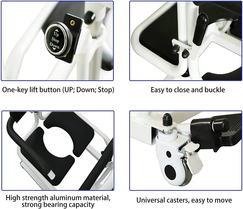 Electric Patient Lift Transfer Chair with 180° Split Seat and Bedpan J337