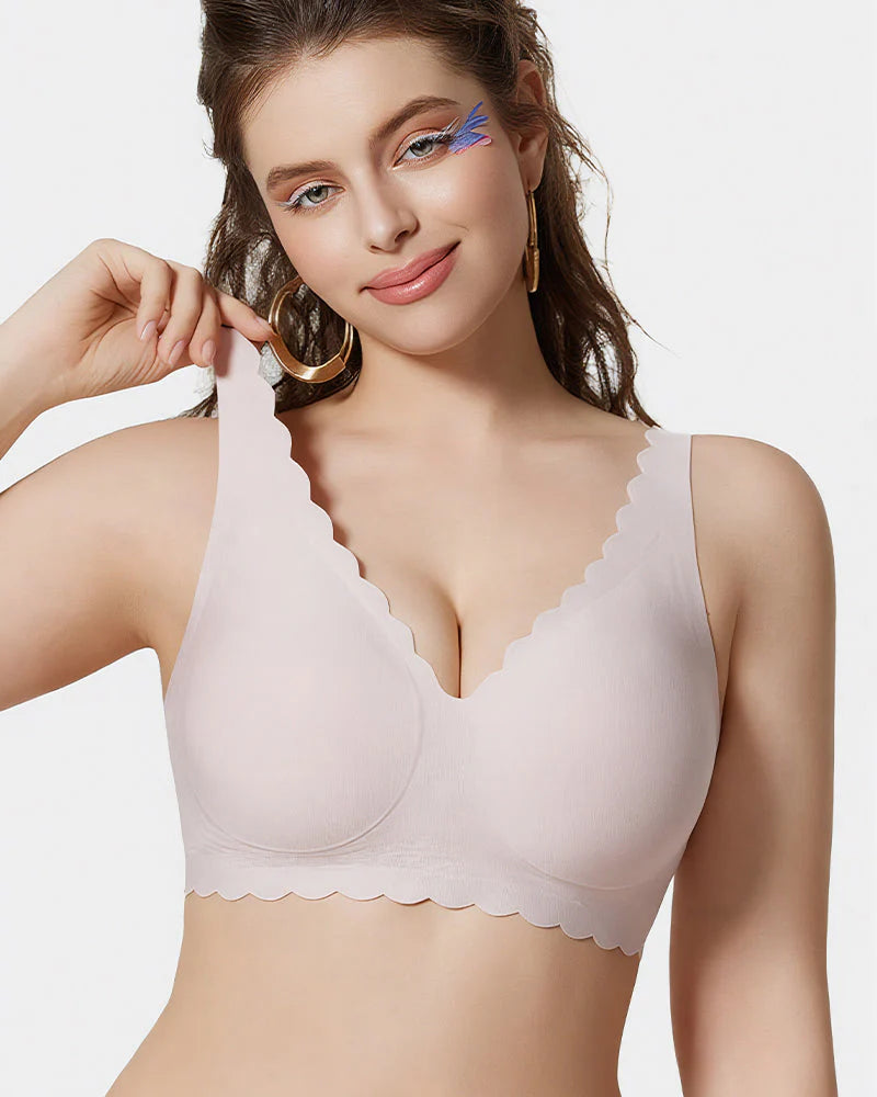Wireless Bra with Scalloped Edge and Deep V Neckline R330