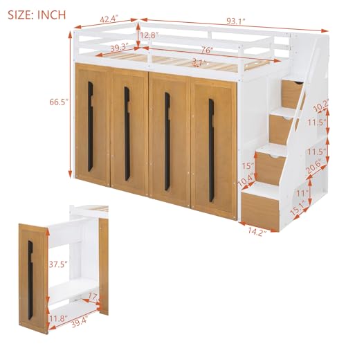 Twin Size Solid Wood Loft Bed with Storage Y659930