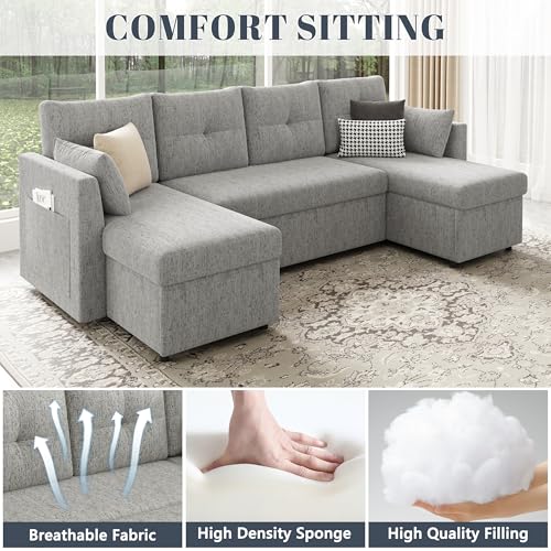 Oversized 110 inch 2 in 1 Pullout Sleeper Sofa Couch with Double Storage Chaise, Dark Grey V397313