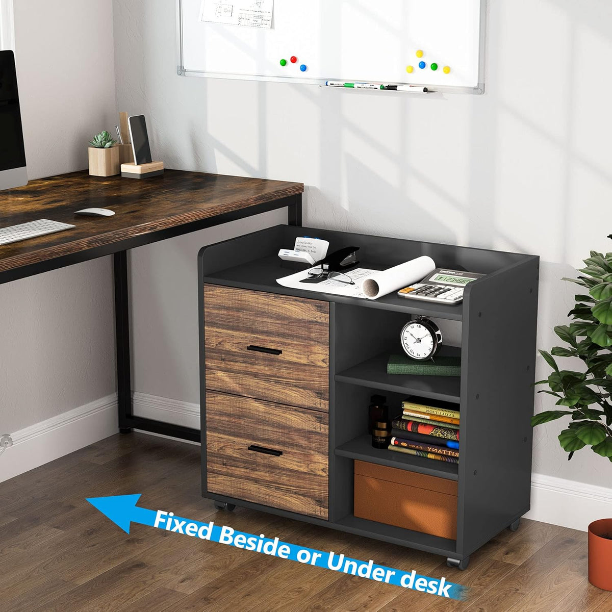 2-Drawer Mobile File Cabinet with 3 Open Shelves A56417