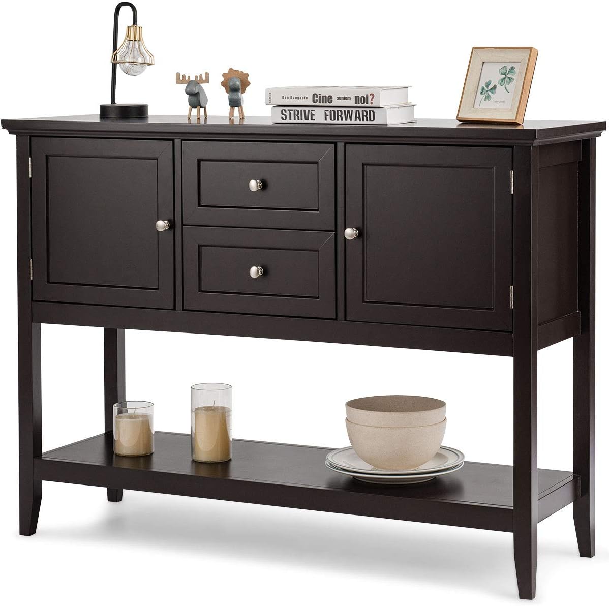Grey Wood Buffet Sideboard with 2 Drawers Q53780