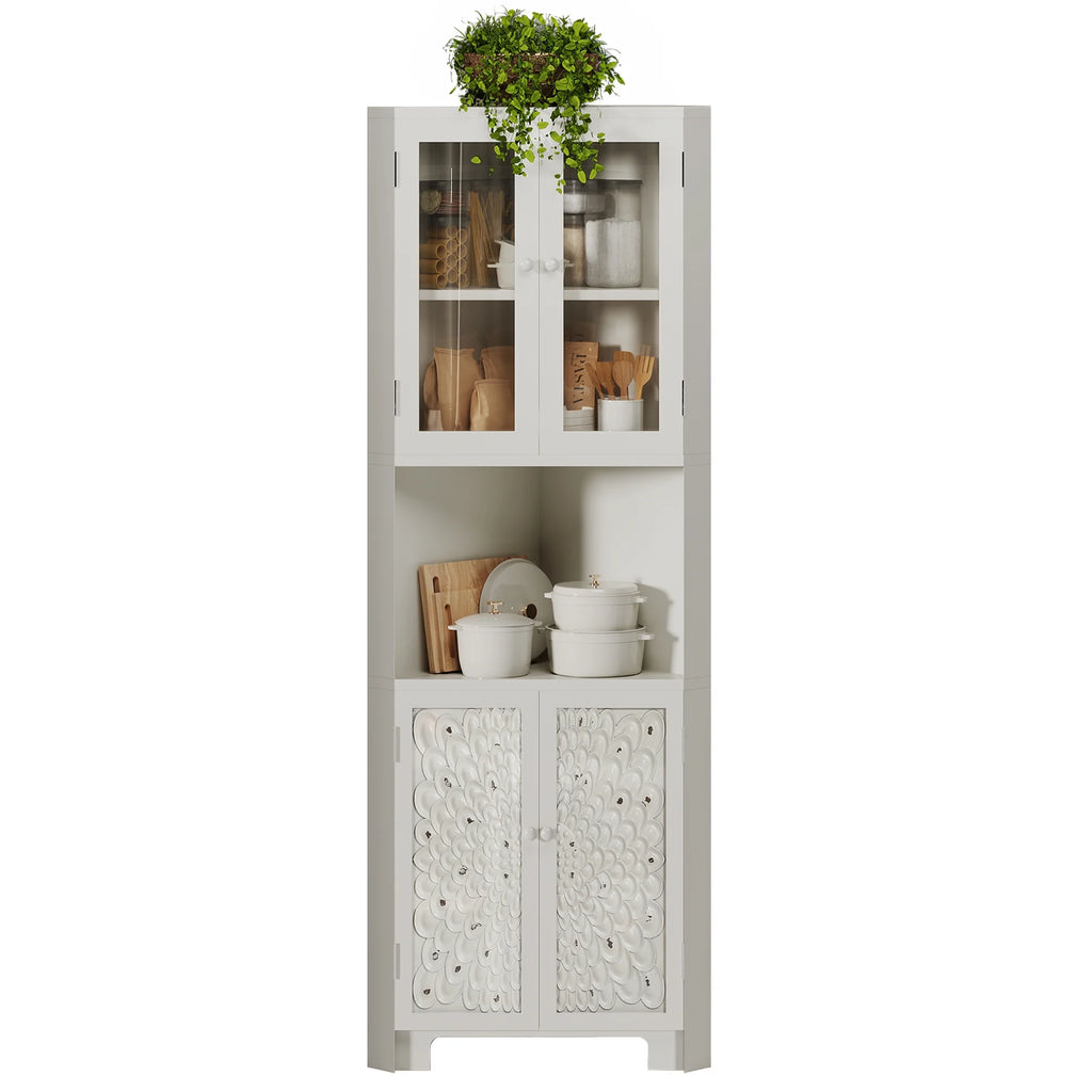 White 4 Door Tall Corner Storage Cabinet F89801
