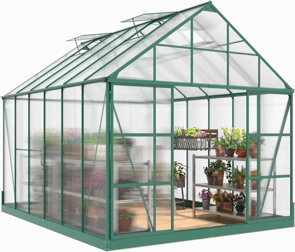 12x10x10 ft Polycarbonate Greenhouse with 2 Sliding Doors 4 Vents L821512