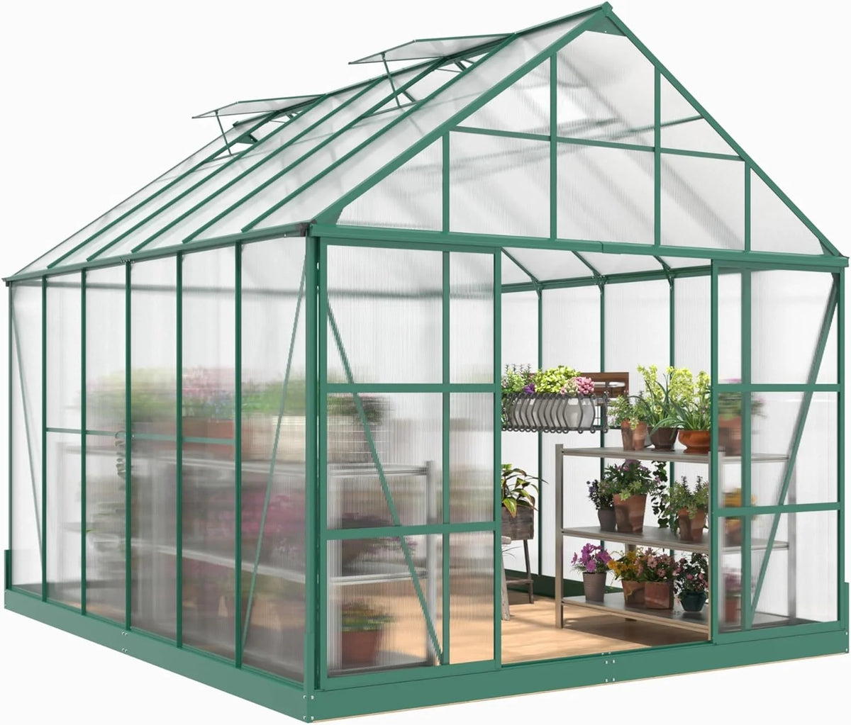 12x10x10 ft Polycarbonate Greenhouse with 2 Sliding Doors 4 Vents L821512