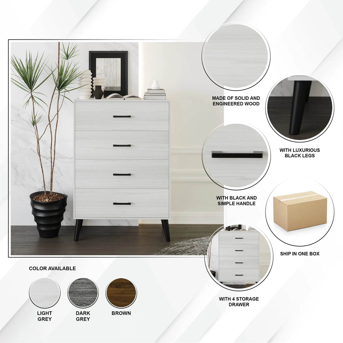 Rustic 4 Drawer Wooden Dresser R740