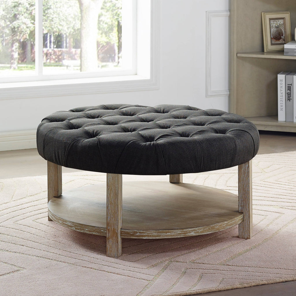 Dark Grey Round Button Tufted Ottoman Z267996