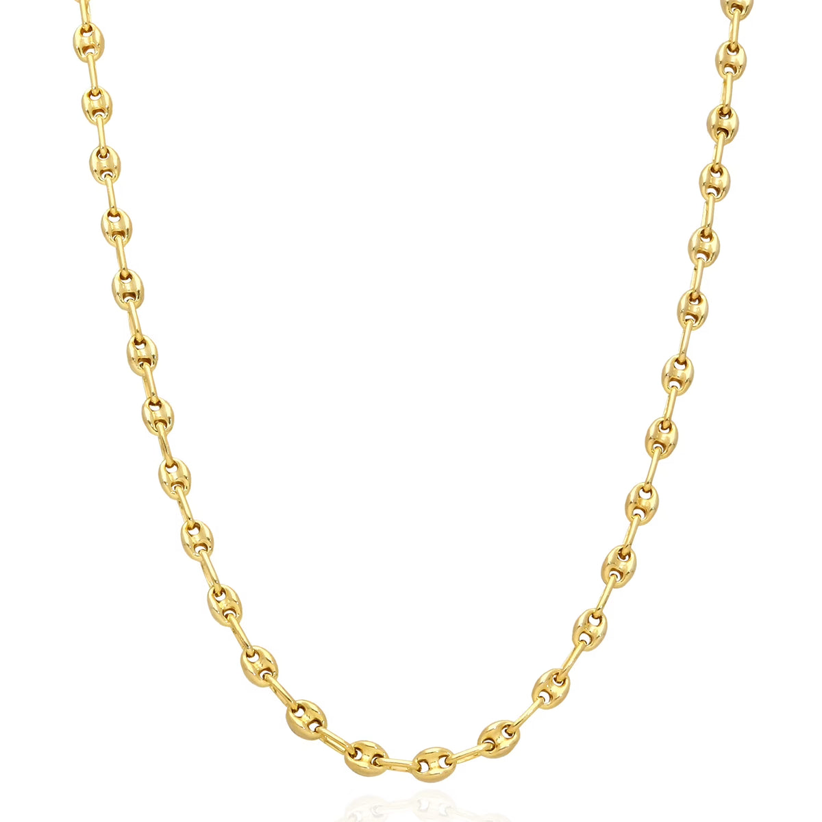 18K Yellow Gold Over Silver 4.5mm Puffed Anchor Mariner Chain Necklace 16"-24" W338767